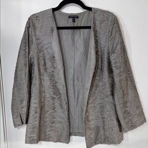 Eileen Fisher Textured Gray Silk Inside and Out Blazer Hook Eye Closure Size S